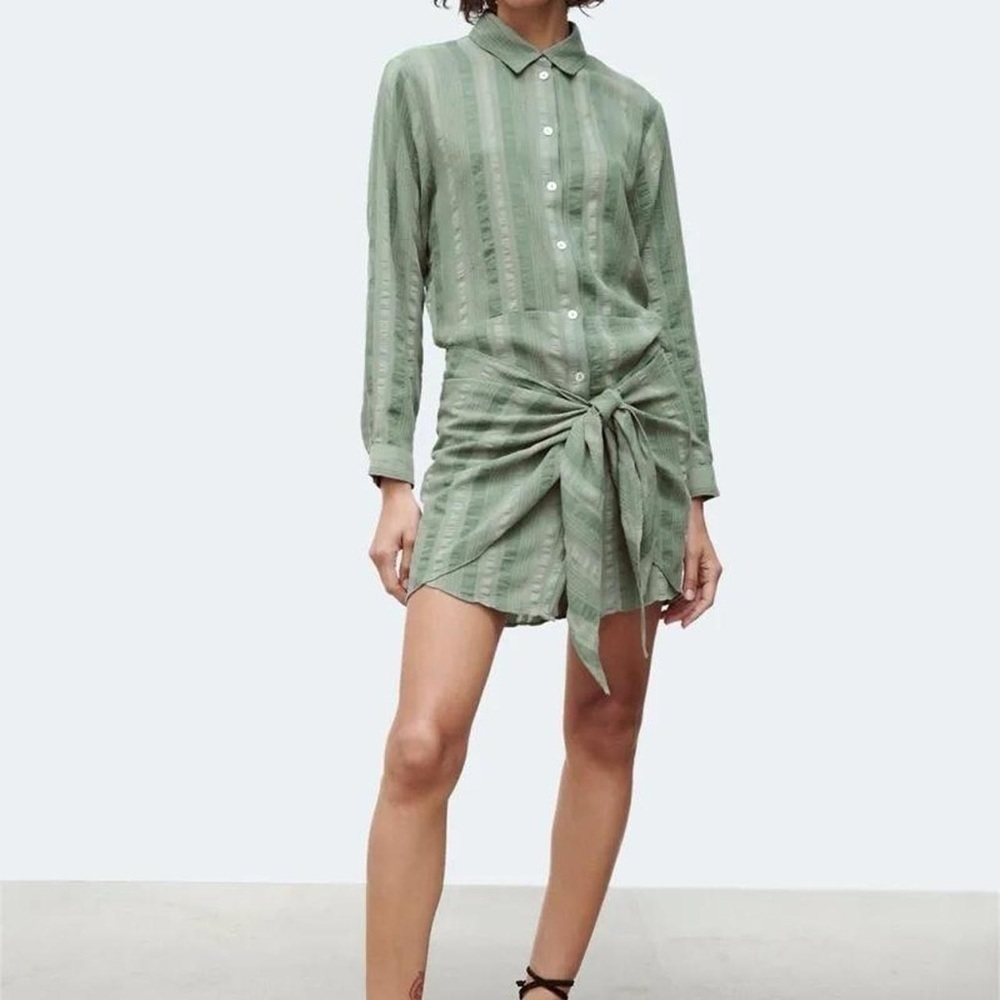 Zara Zoe Moss Army Green Cotton Blend Collared Mini Dress  Size Small